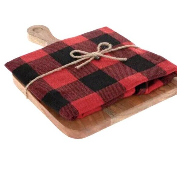 Robert Stanley Towel and Cutting Board Set Red Black Plaid Northwood Lodge NWT - Picture 5 of 7